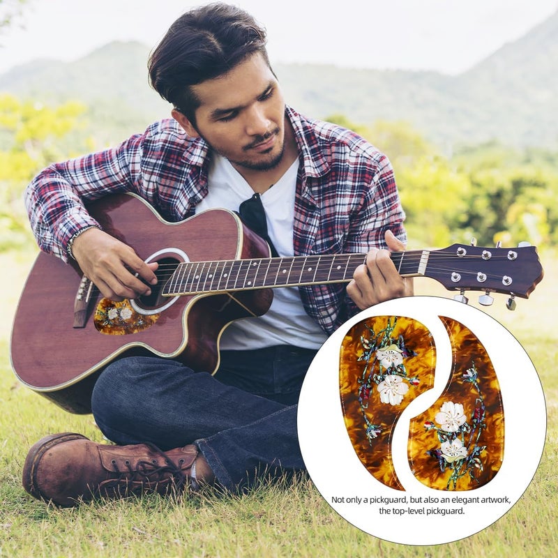 Domofa Acoustic Guitar Pickguard Thick Pick Guard Inlaid Abalone Flower for Most Martin Acoustic Guitar (Amber) - Image 5
